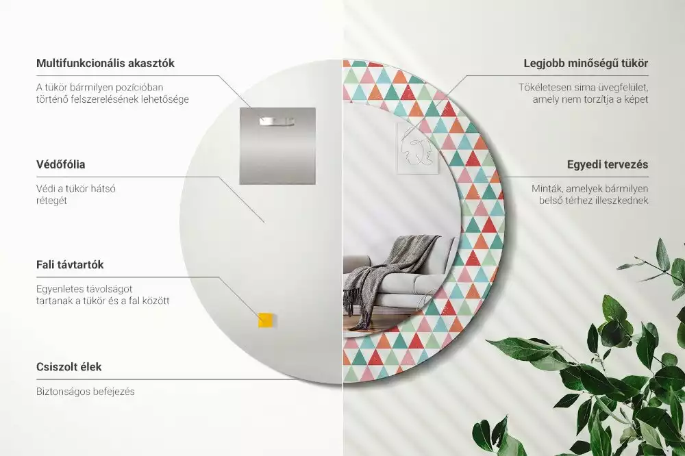 Miroir rond imprimé Motif géométrique