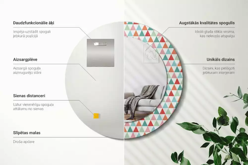 Miroir rond imprimé Motif géométrique