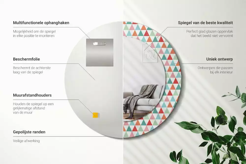 Miroir rond imprimé Motif géométrique