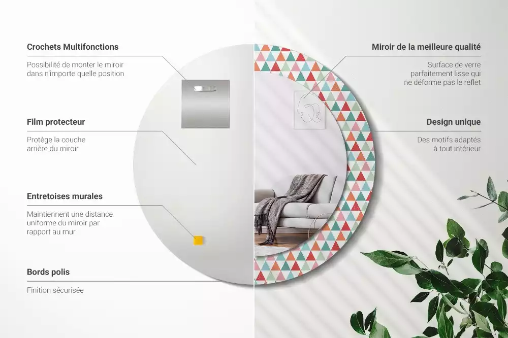 Miroir rond imprimé Motif géométrique