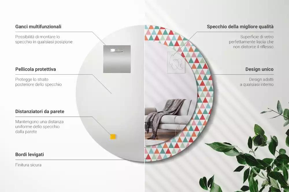 Miroir rond imprimé Motif géométrique