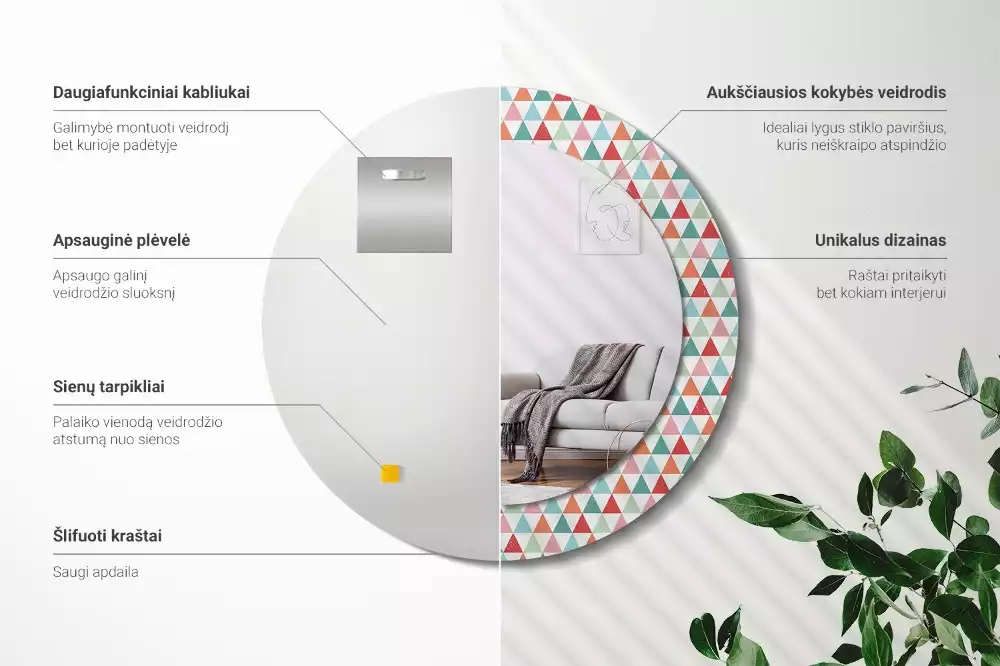 Miroir rond imprimé Motif géométrique