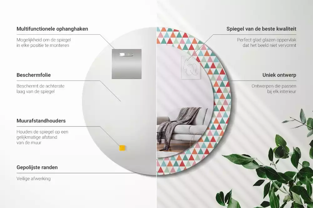 Miroir rond imprimé Motif géométrique