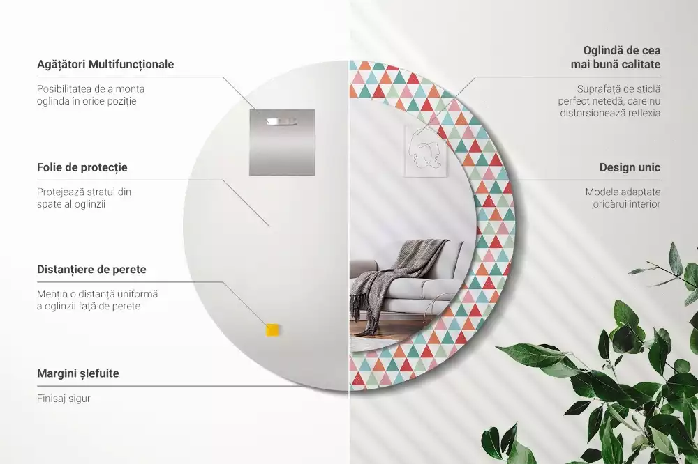 Miroir rond imprimé Motif géométrique