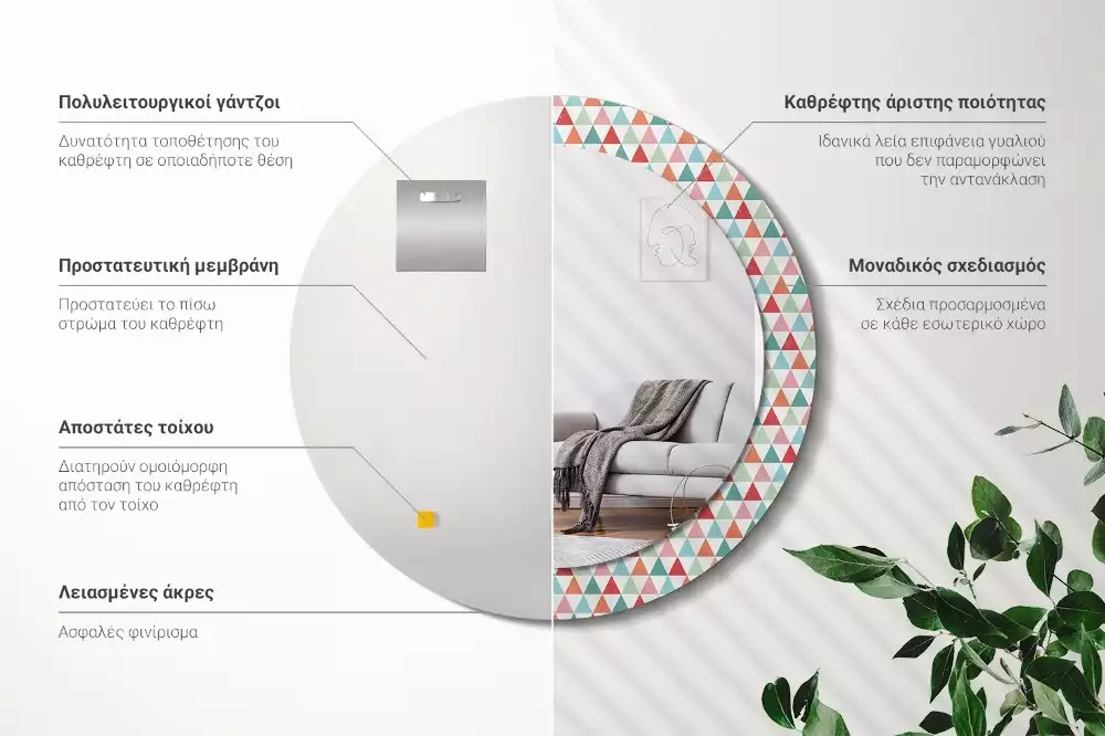 Miroir rond imprimé Motif géométrique