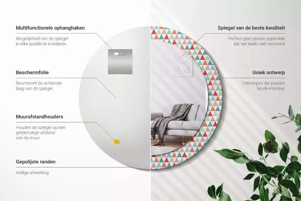 Miroir rond imprimé Motif géométrique