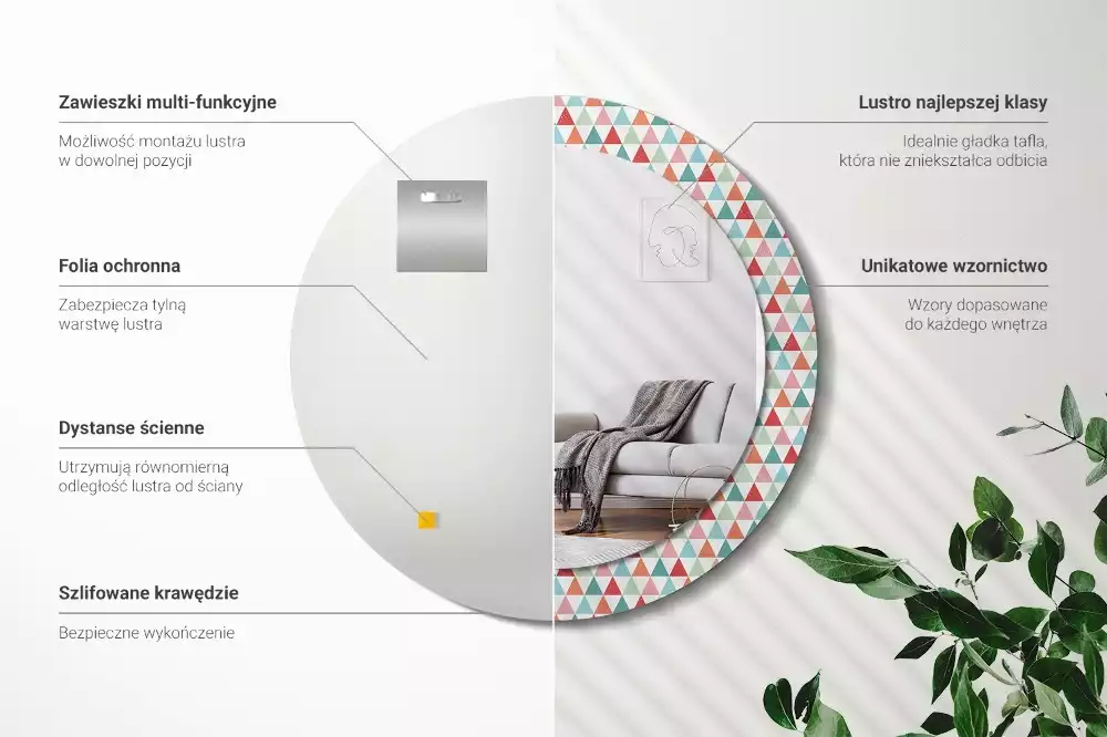 Miroir rond imprimé Motif géométrique