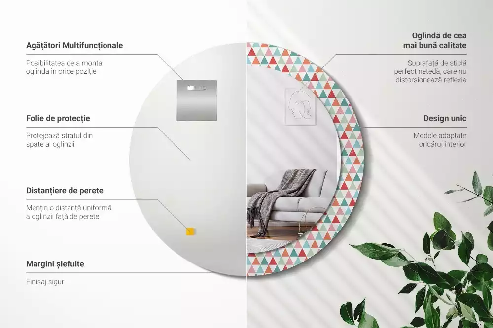 Miroir rond imprimé Motif géométrique