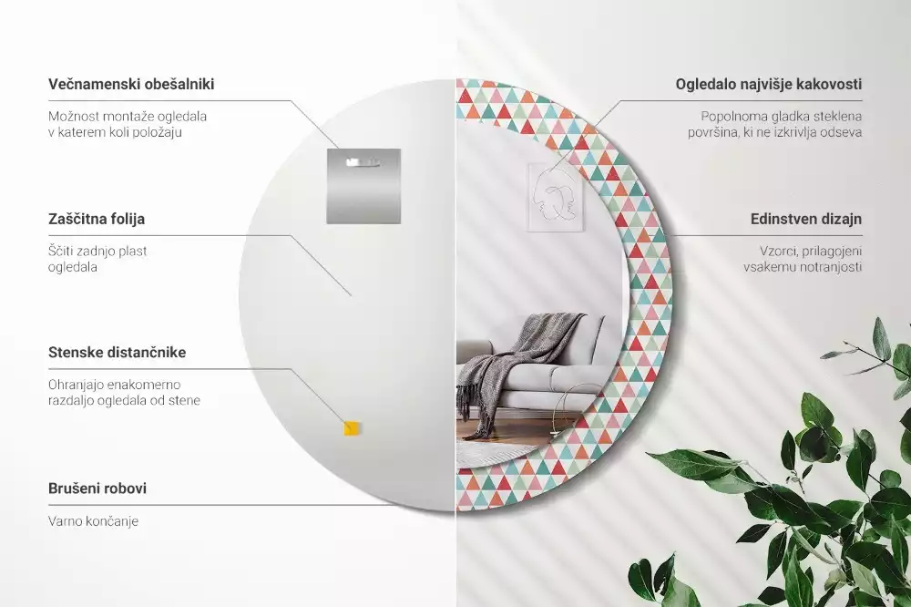 Miroir rond imprimé Motif géométrique