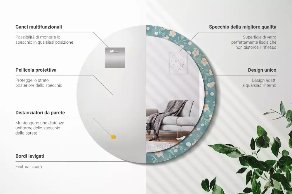 Miroir rond avec décoration Motif floral