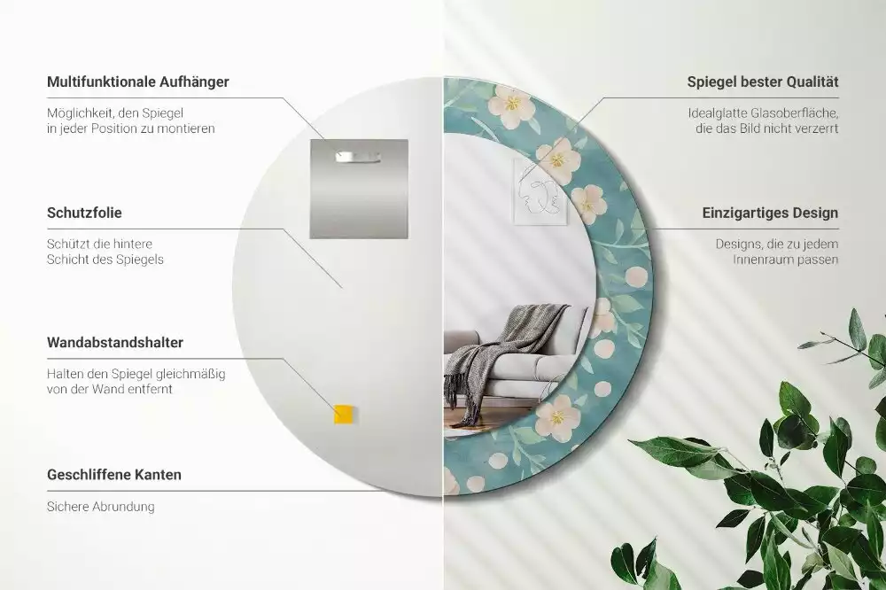 Miroir rond avec décoration Motif floral