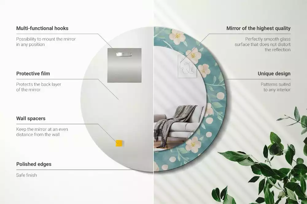 Miroir rond avec décoration Motif floral