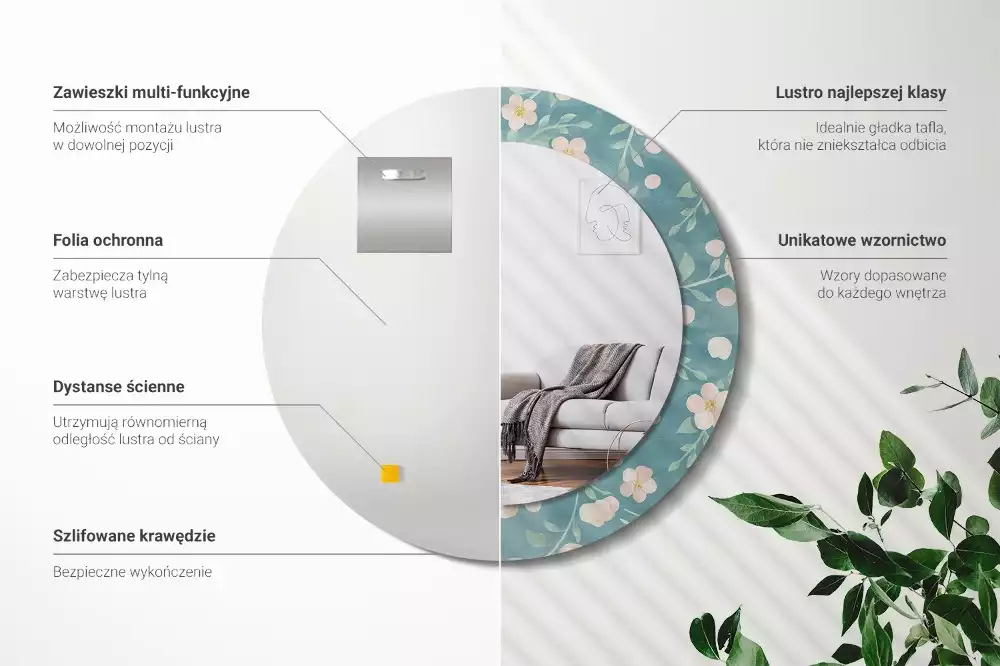 Miroir rond avec décoration Motif floral