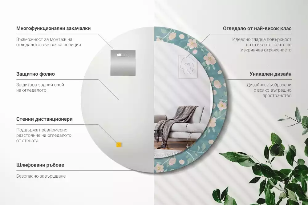 Miroir rond avec décoration Motif floral