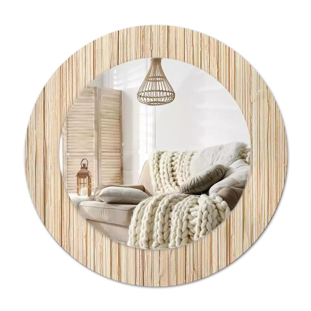 Miroir rond cadre avec impression Paille de bambou