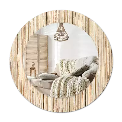 Miroir rond cadre avec impression Paille de bambou