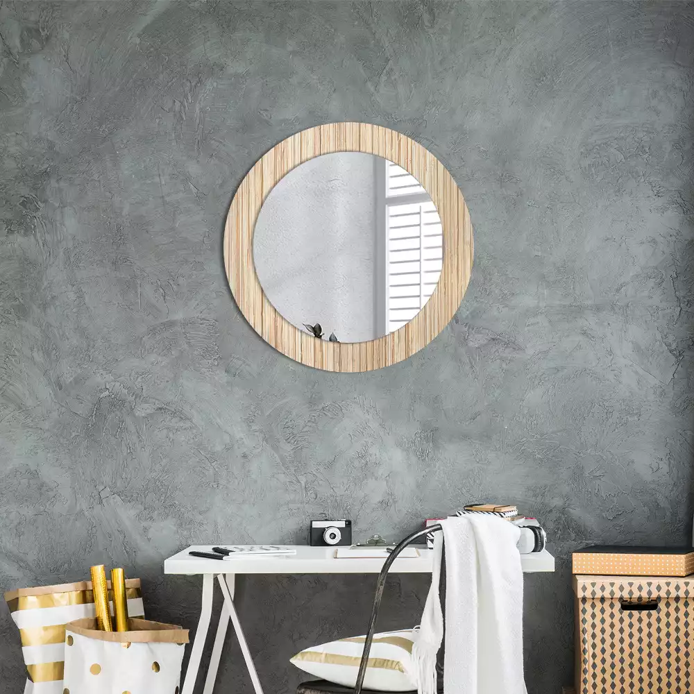 Miroir rond cadre avec impression Paille de bambou