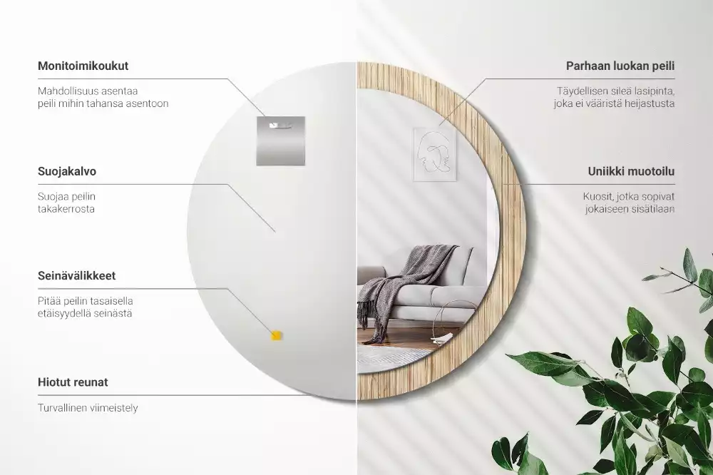 Miroir rond cadre avec impression Paille de bambou