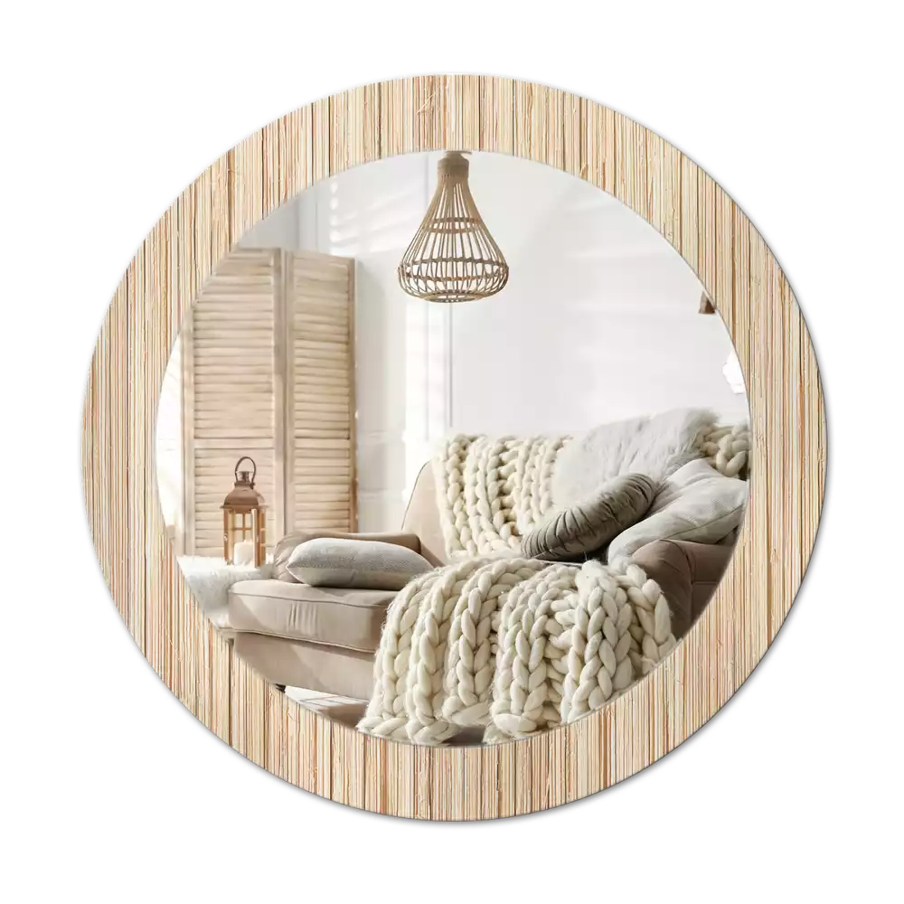 Miroir rond cadre avec impression Paille de bambou