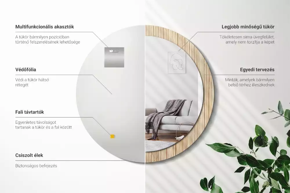 Miroir rond cadre avec impression Paille de bambou