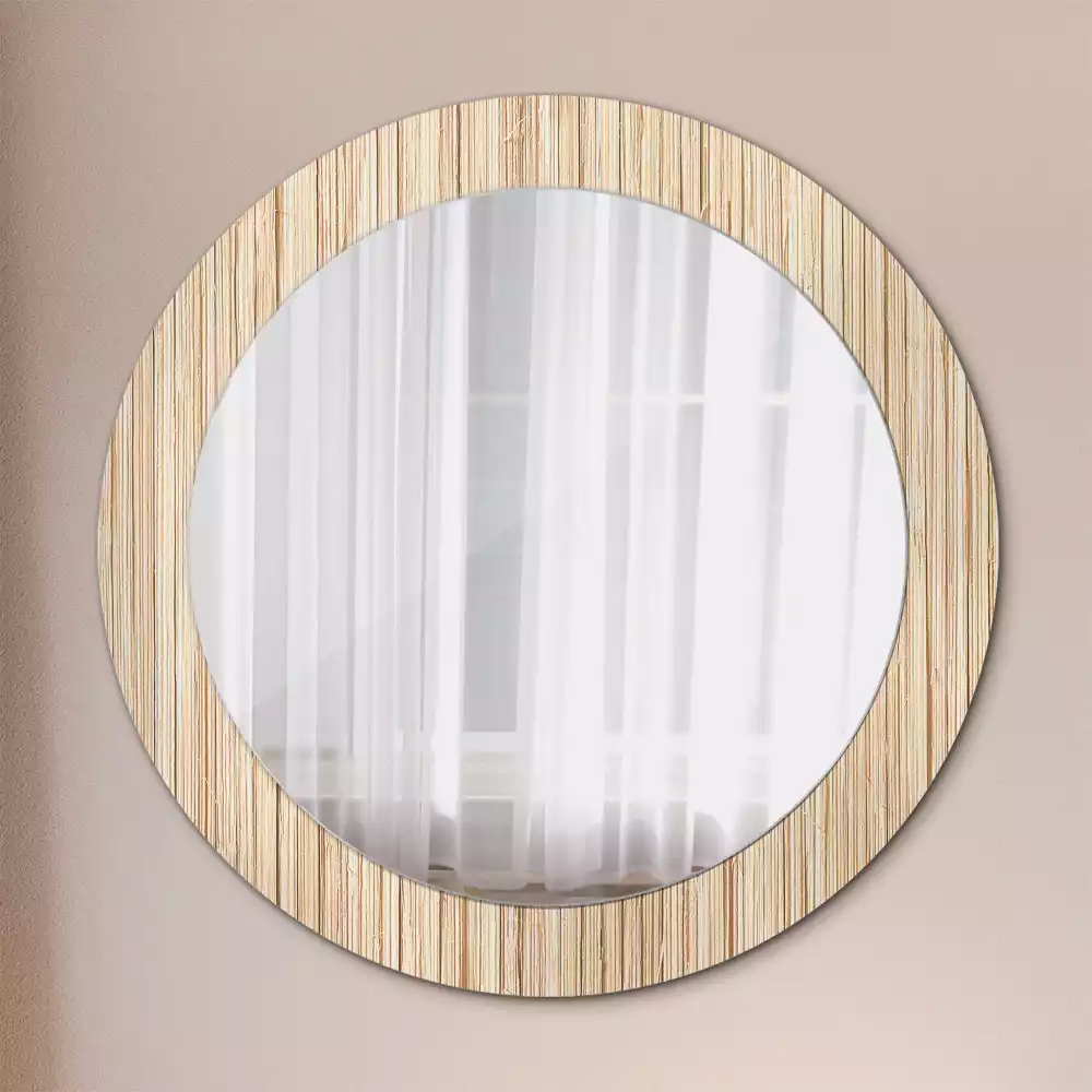 Miroir rond cadre avec impression Paille de bambou