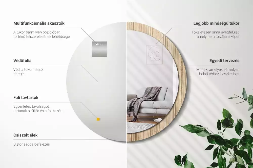 Miroir rond cadre avec impression Paille de bambou