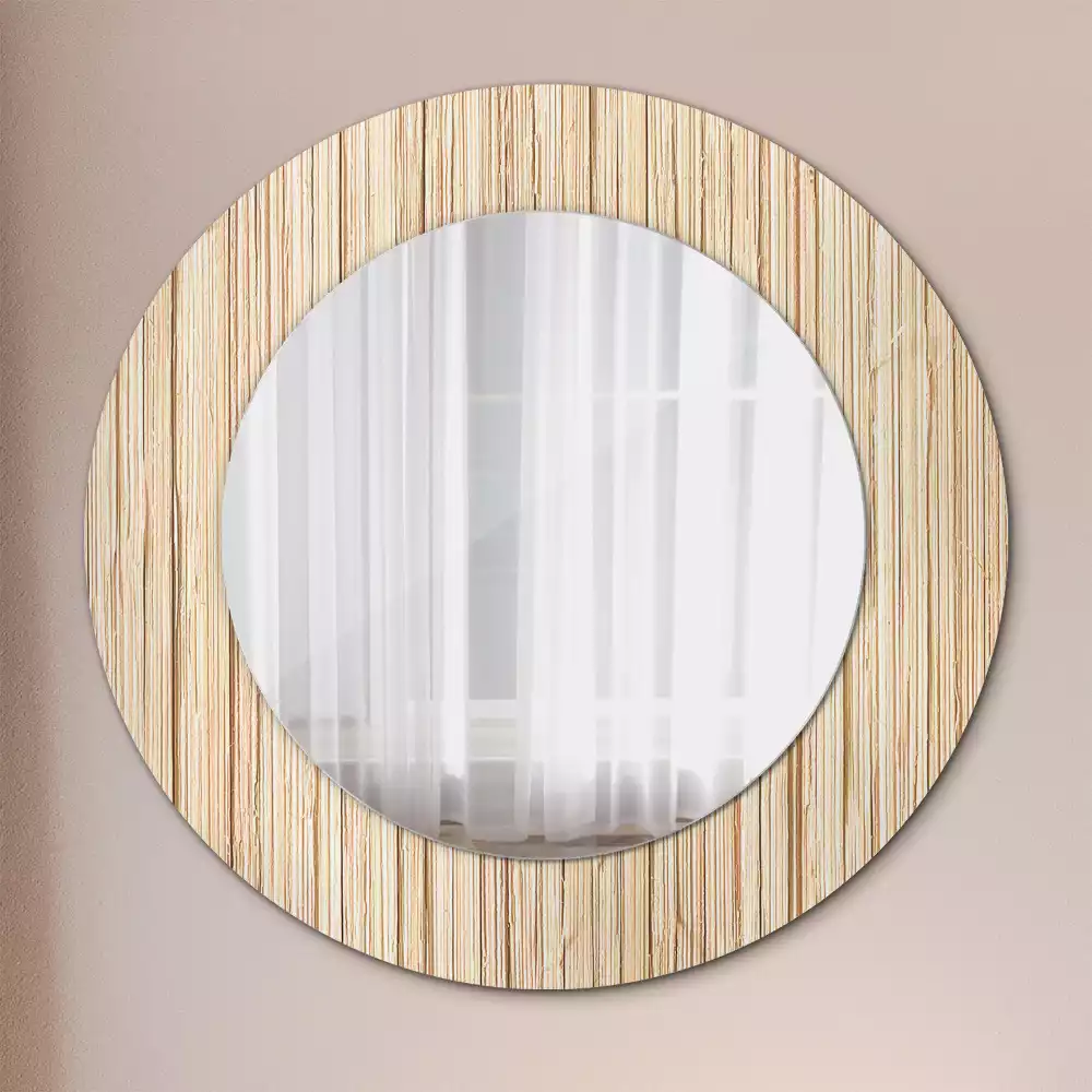 Miroir rond cadre avec impression Paille de bambou