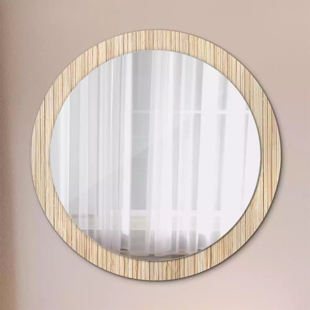Miroir rond cadre avec impression Paille de bambou