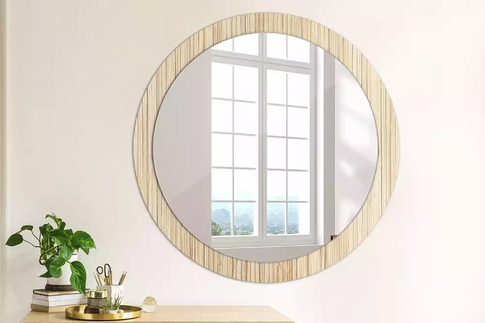 Miroir rond cadre avec impression Paille de bambou