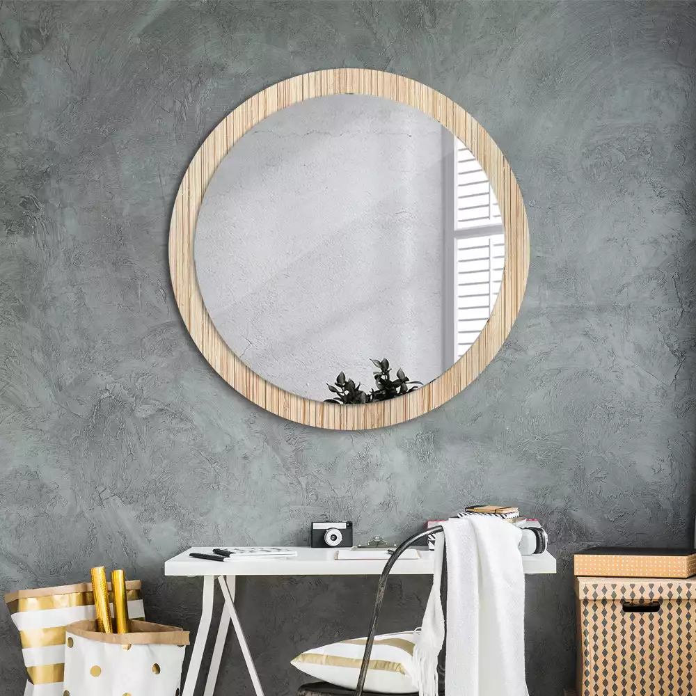 Miroir rond cadre avec impression Paille de bambou