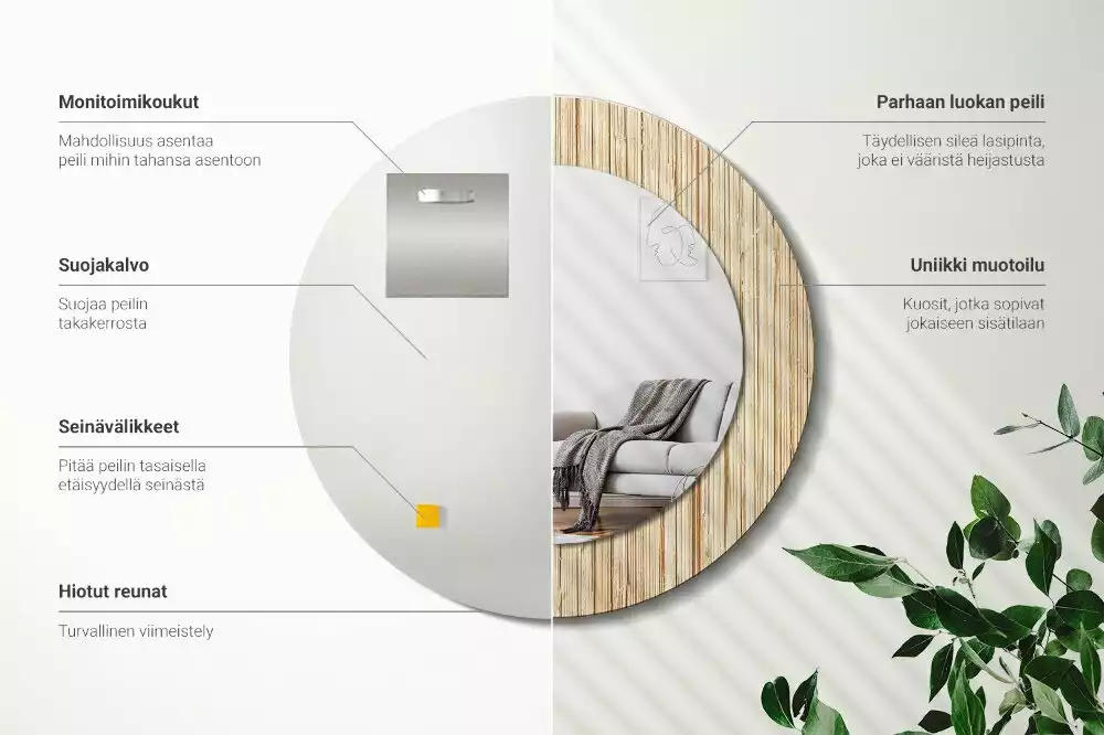 Miroir rond cadre avec impression Paille de bambou