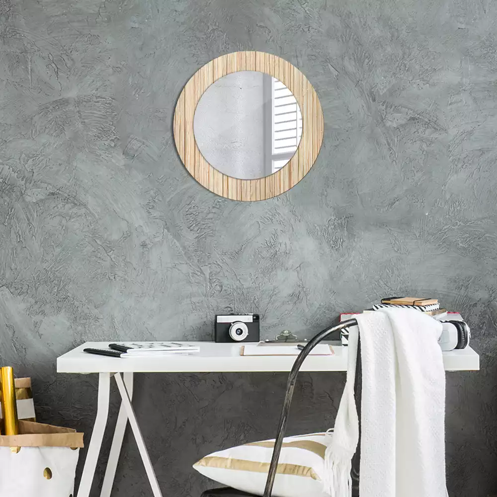 Miroir rond cadre avec impression Paille de bambou
