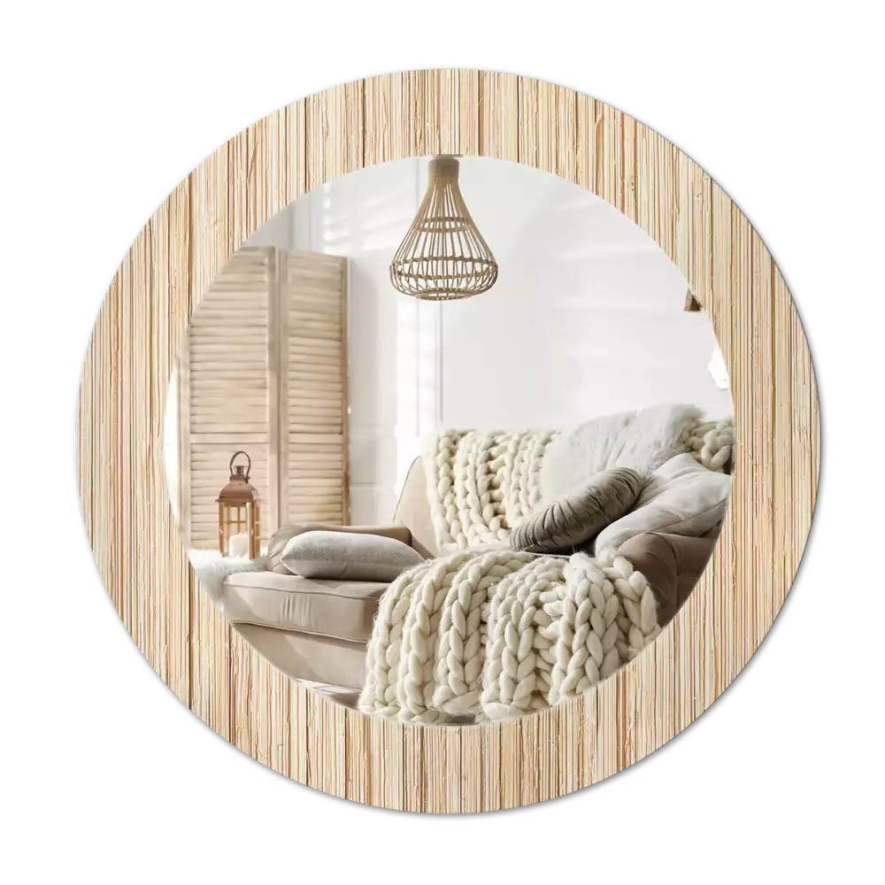 Miroir rond cadre avec impression Paille de bambou