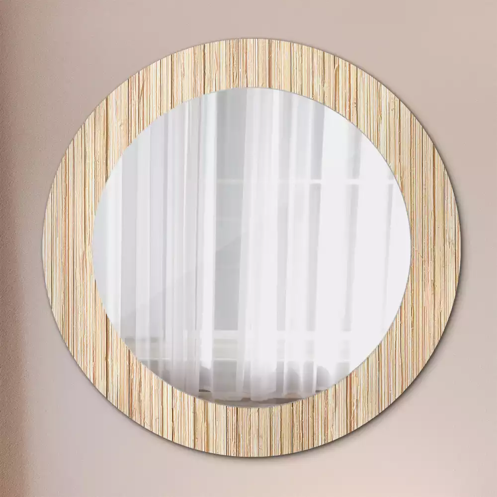 Miroir rond cadre avec impression Paille de bambou