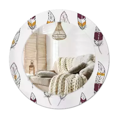 Miroir rond cadre avec impression Plumes