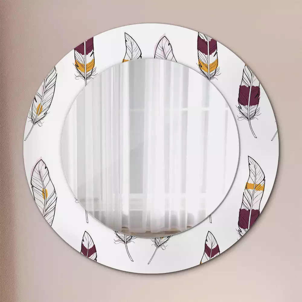 Miroir rond cadre avec impression Plumes