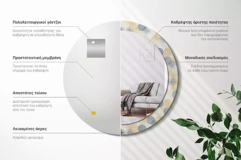 Miroir rond avec décoration Cercles géométriques