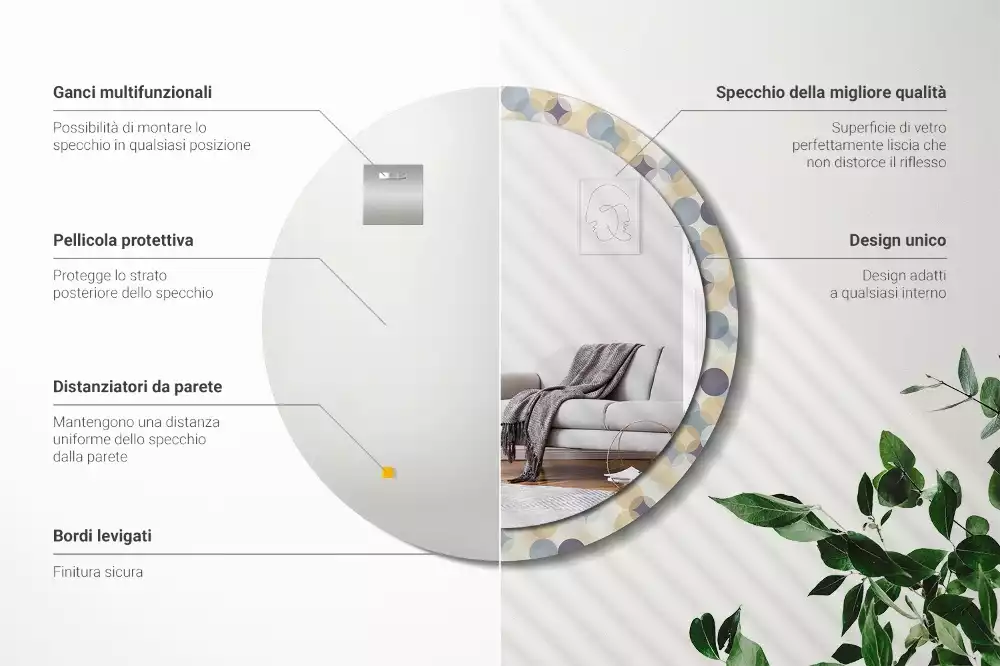 Miroir rond avec décoration Cercles géométriques