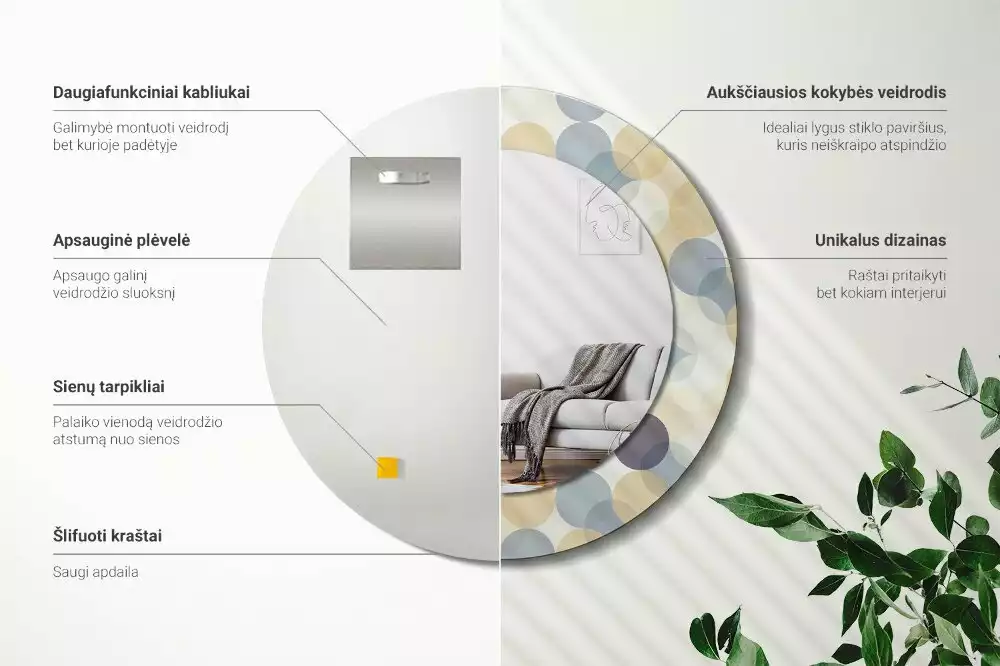 Miroir rond avec décoration Cercles géométriques