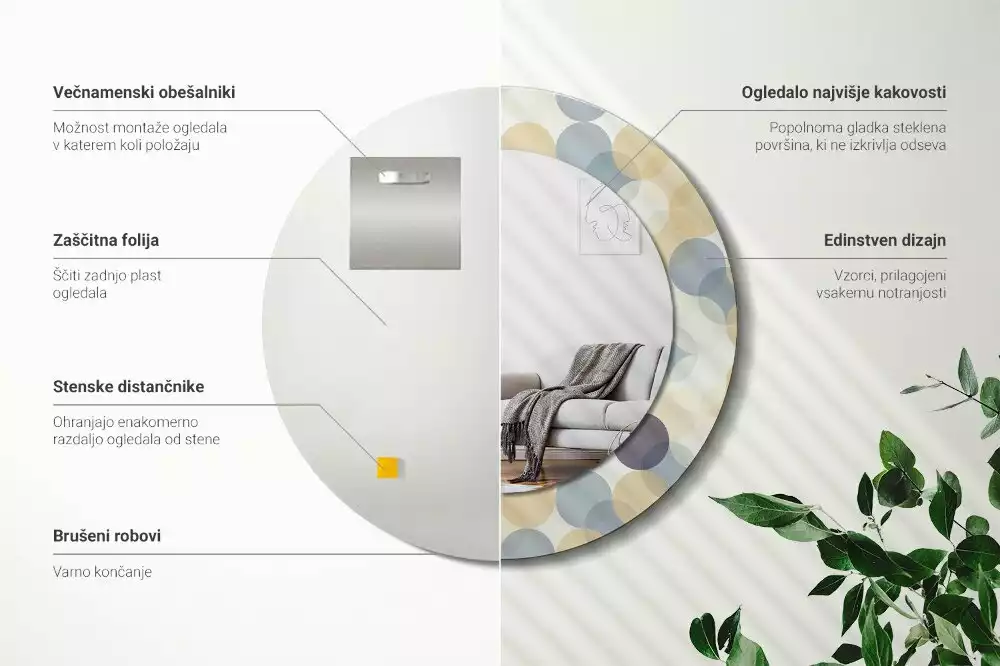 Miroir rond avec décoration Cercles géométriques