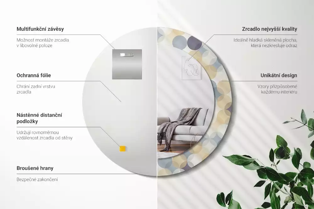 Miroir rond avec décoration Cercles géométriques