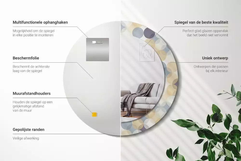 Miroir rond avec décoration Cercles géométriques