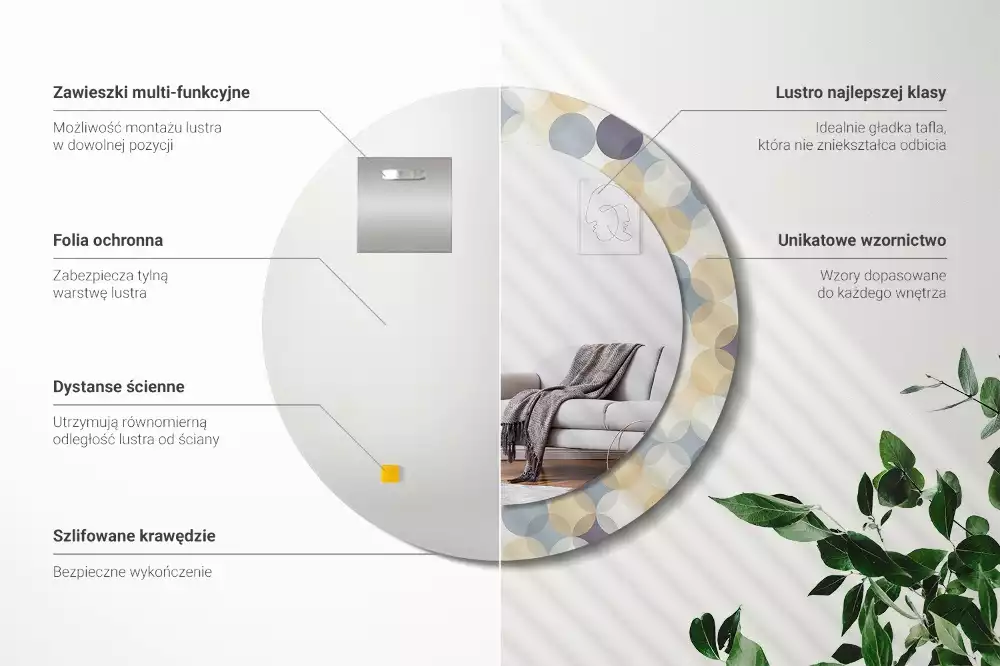 Miroir rond avec décoration Cercles géométriques