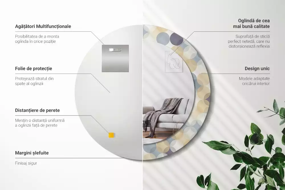 Miroir rond avec décoration Cercles géométriques