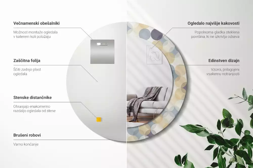 Miroir rond avec décoration Cercles géométriques