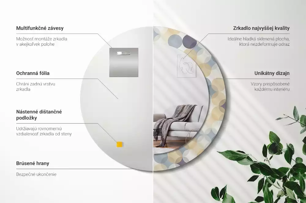 Miroir rond avec décoration Cercles géométriques