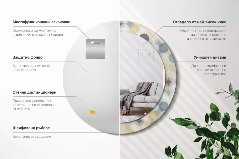 Miroir rond avec décoration Cercles géométriques