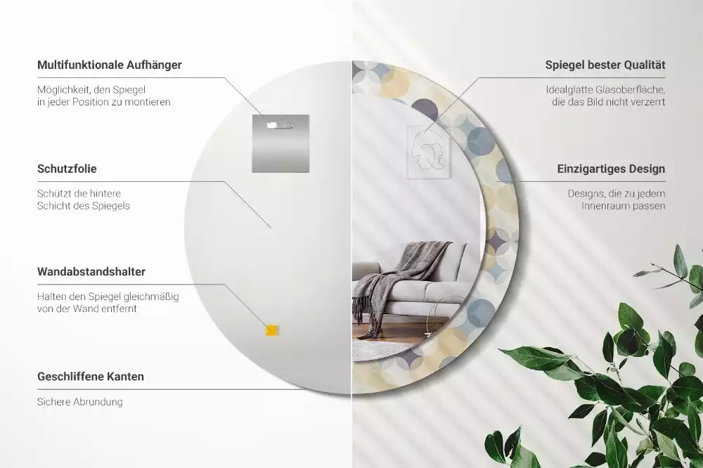 Miroir rond avec décoration Cercles géométriques