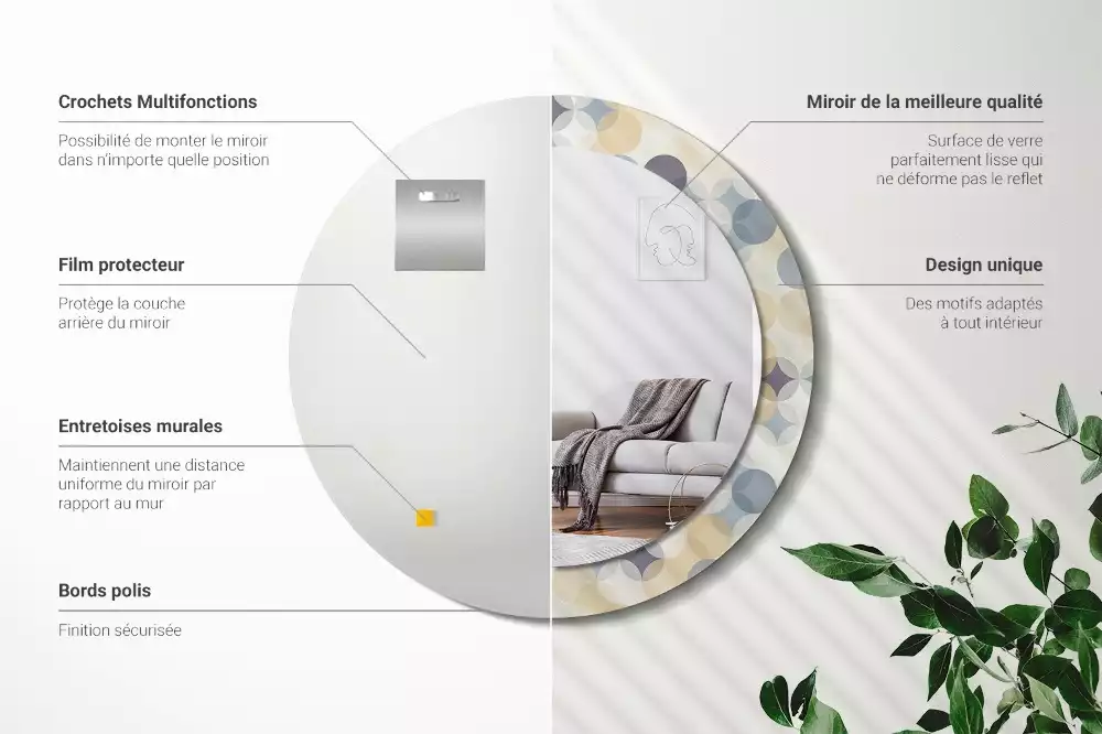 Miroir rond avec décoration Cercles géométriques