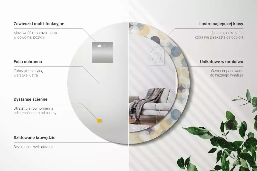 Miroir rond avec décoration Cercles géométriques